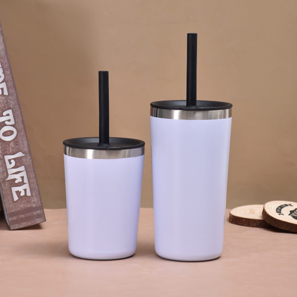 12 oz Stainless steel coffee bottle with straw