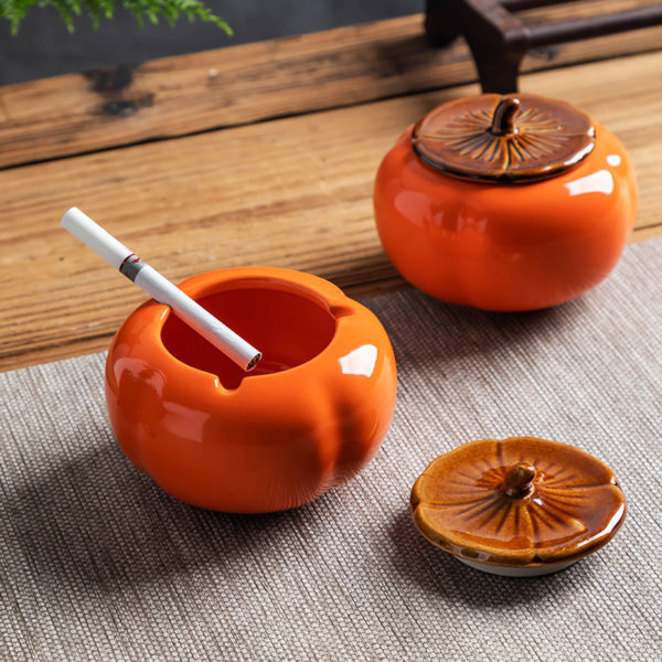 Persimmon Ceramic Ashtray With Lid