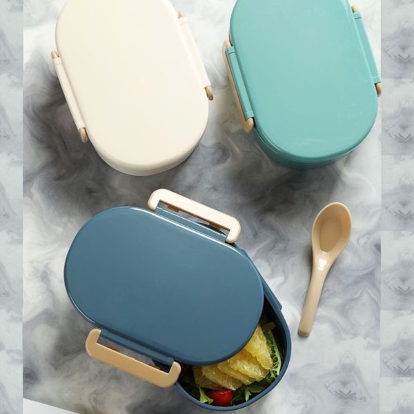 Double-button Glossy Plastic Compartment Lunch Box