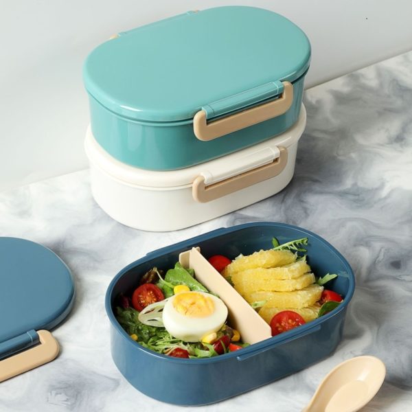 Double-button Glossy Plastic Compartment Lunch Box