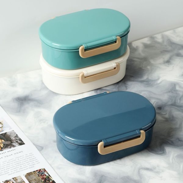 Double-button Glossy Plastic Compartment Lunch Box