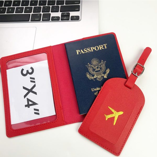 Hot Stamped PU Leather Passport Holder & Luggage Tag Set