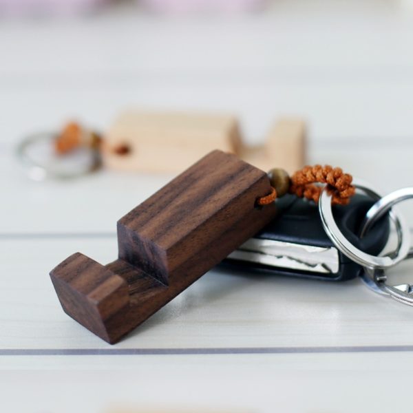 Portable Bamboo Phone Stand Keychain Block