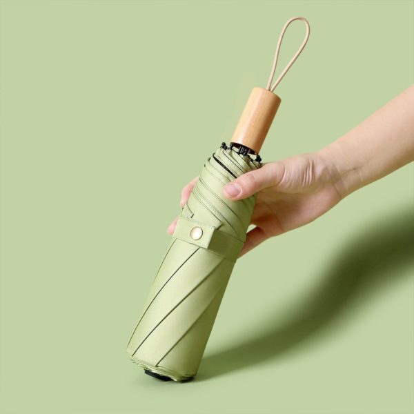 Folded Vinyl Sunscreen Umbrella with Wooden Handle