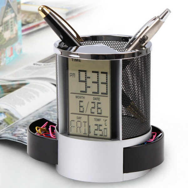 Customized Creative Electronic Pen Holder with Clock