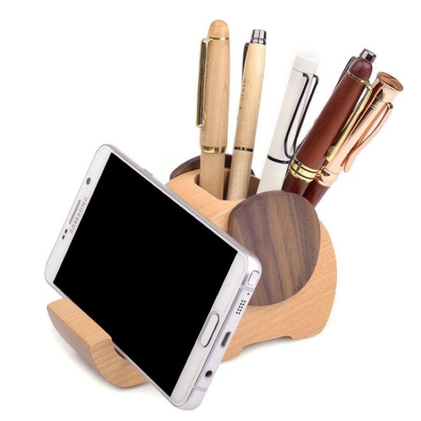 2-in-1 Wooden Pen Holder Mobile Phone Stand Custom Logo