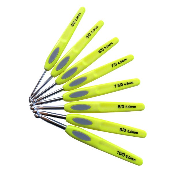 Set of 8 Fluorescent Yellow Aluminum Crochet Hooks