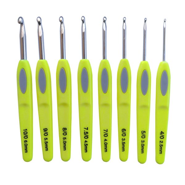 Set of 8 Fluorescent Yellow Aluminum Crochet Hooks