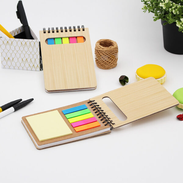 Woodgrain Coil Note Book with Colorful Sticky Notes