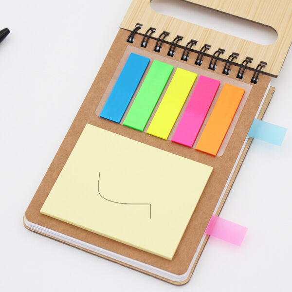 Woodgrain Coil Note Book with Colorful Sticky Notes - Image 3