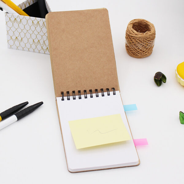 Woodgrain Coil Note Book with Colorful Sticky Notes - Image 4