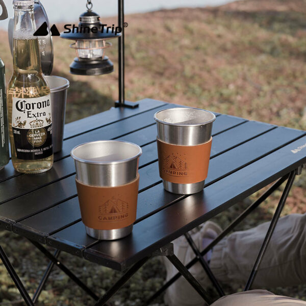 Camping Stainless Steel Beer& Coffee Mug With Leather Cover-16oz