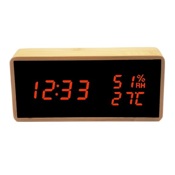 Bamboo Wood Mirror Multifunction Alarm Clock