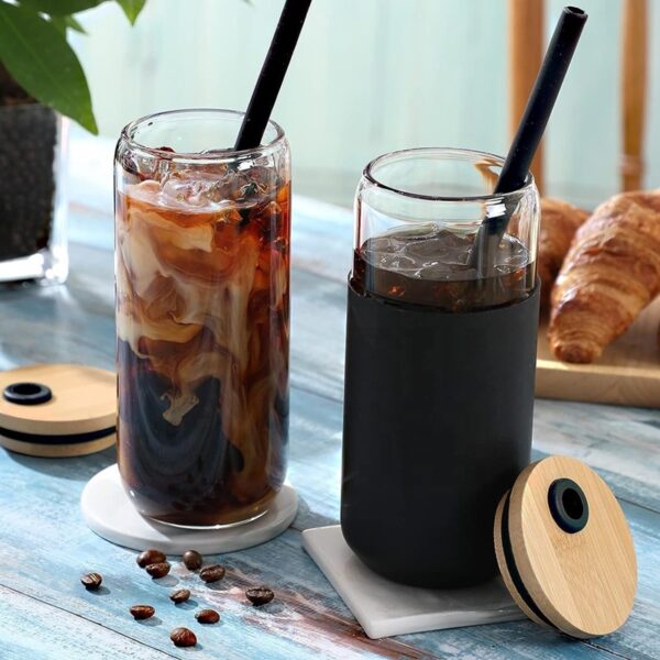 Creative Bamboo Lid Borosilicate Straw Glass 20oz