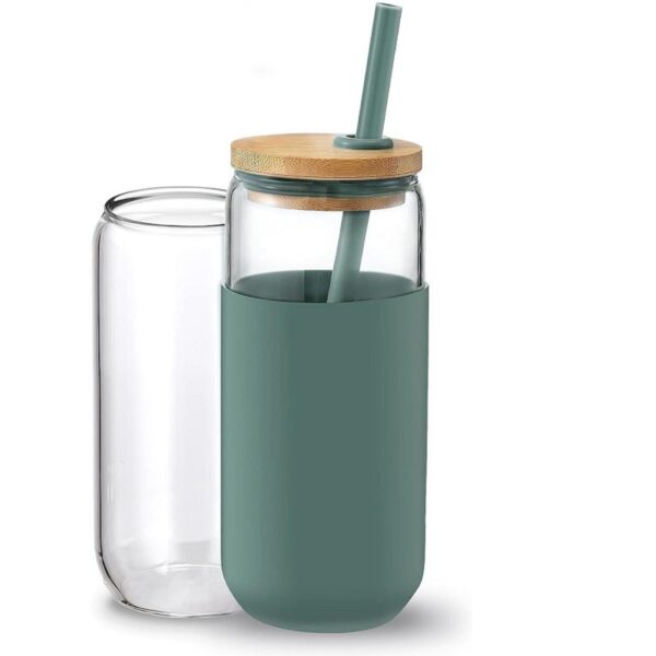 Creative Bamboo Lid Borosilicate Straw Glass 20oz