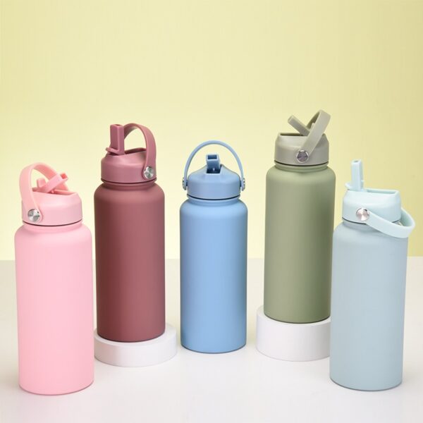 Portable Handle Straw Insulated Bottle 33oz