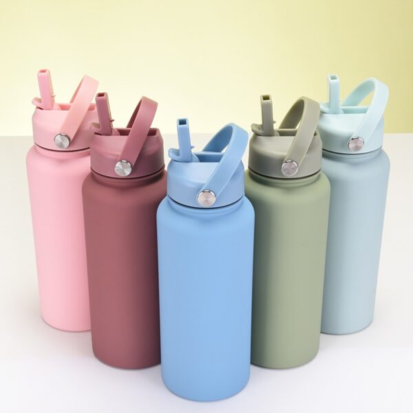 Portable Handle Straw Insulated Bottle 33oz