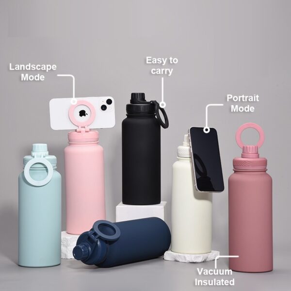 Stainless Steel Insulated Bottle with Magnetic Mobile Phone Holder 33oz