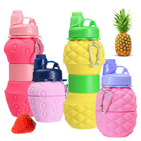 Collapsible Silicone Pineapple and Strawberry Water Bottle 24oz