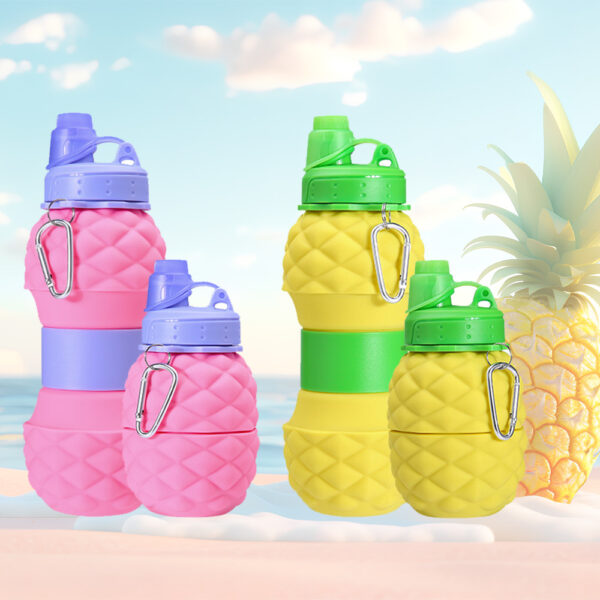 Collapsible Silicone Pineapple and Strawberry Water Bottle 24oz