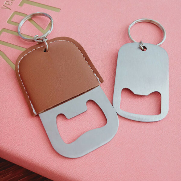 Portable Bottle Opener with PU Leather Keychain