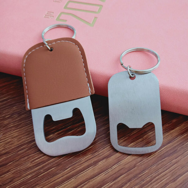 Portable Bottle Opener with PU Leather Keychain