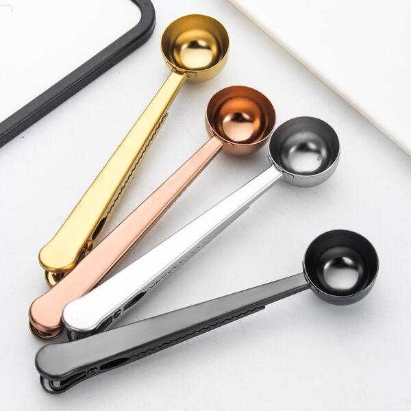 Multifunctional PVD Gold-plated Stainless Steel Coffee Scoop with Sealing Clip