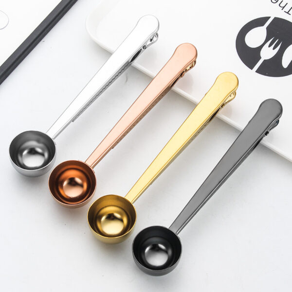 Multifunctional PVD Gold-plated Stainless Steel Coffee Scoop with Sealing Clip