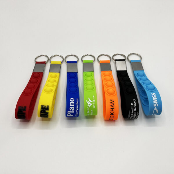 Multi-colored Silicone Pop Fidget Wristband With Keychain