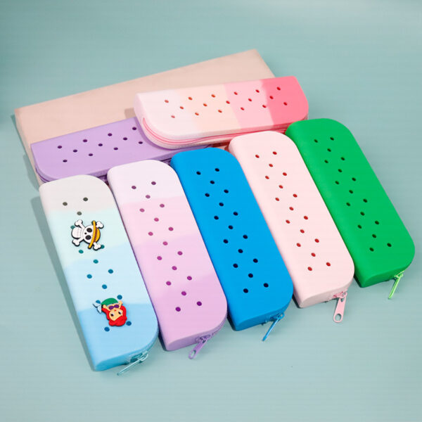 Silicone Hole Pencil Case With Custom Charms