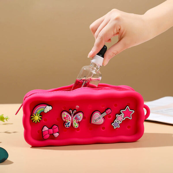 Sponge Shaped Silicone Hole Pencil Case With Custom Charms