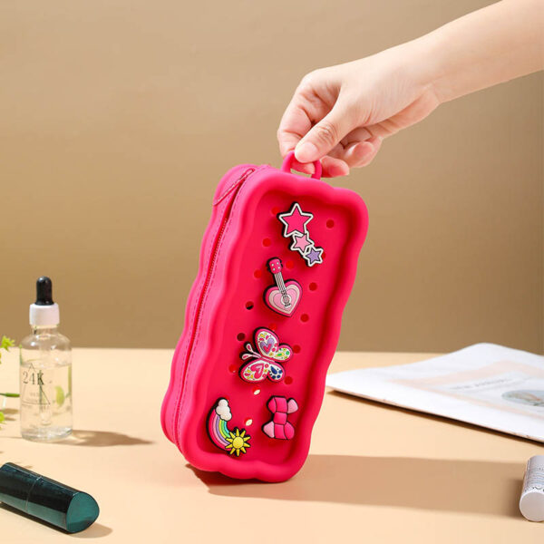 Sponge Shaped Silicone Hole Pencil Case With Custom Charms