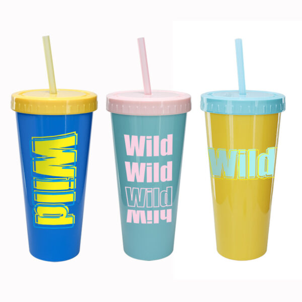 Plastic Strawing Cup High-capacity Advertising Water Bottle