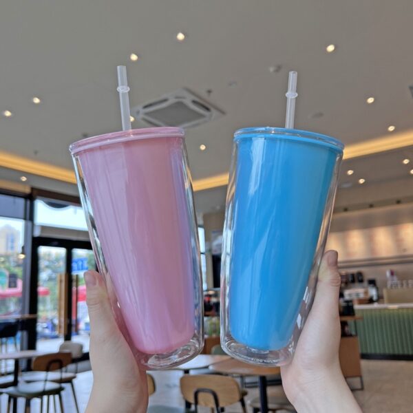 Hot Sale Plastic Water Bottle Wholesale Double-layer Straw Cup