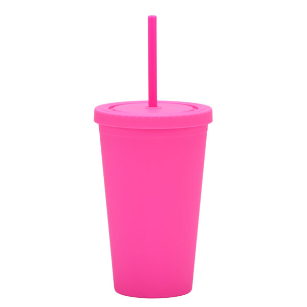 New Candy-color Double Plastic Straw 16OZ Drinking Cup