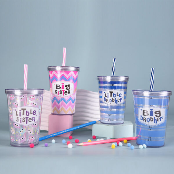 Double-layer Plastic Straw Cup Heat-insulated Cute Handful Strawing Bottle