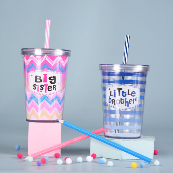 Double-layer Plastic Straw Cup Heat-insulated Cute Handful Strawing Bottle