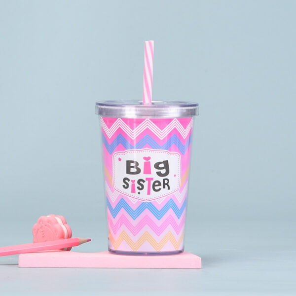 Double-layer Plastic Straw Cup Heat-insulated Cute Handful Strawing Bottle