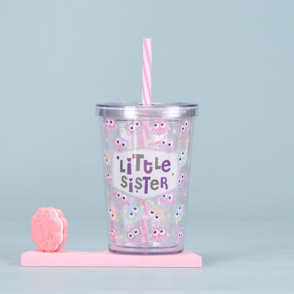 Double-layer Plastic Straw Cup Heat-insulated Cute Handful Strawing Bottle