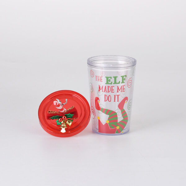 Christmas Double Layer Plastic Straw Mugs Gifting Handy Mugs