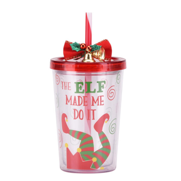 Christmas Double Layer Plastic Straw Mugs Gifting Handy Mugs