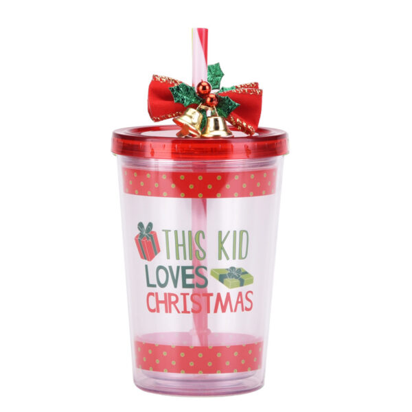 Christmas Double Layer Plastic Straw Mugs Gifting Handy Mugs