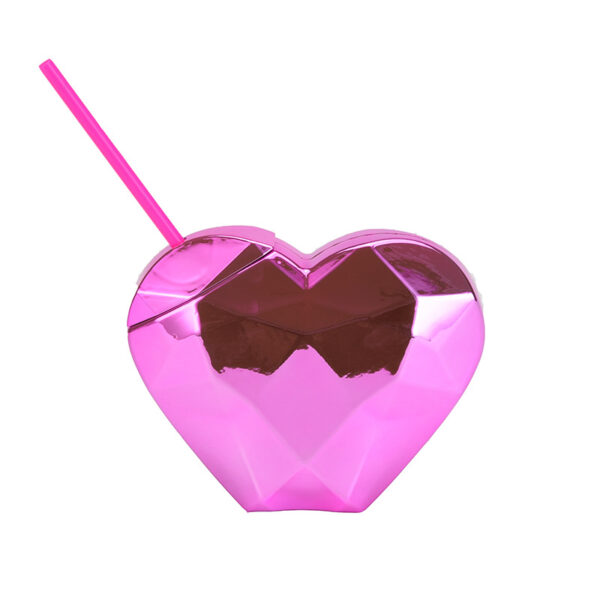 Creative Heart Shaped Plastic Straw Mugs Valentine's Day Straw Cups