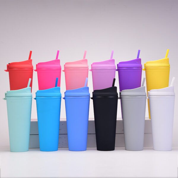 Double-layer Plastic Straw Cup Multi-color Outdoor Water Mug