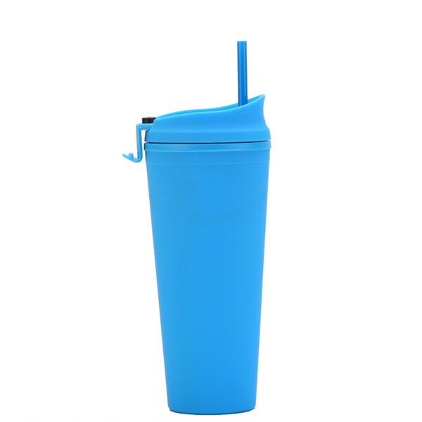 Double-layer Plastic Straw Cup Multi-color Outdoor Water Mug