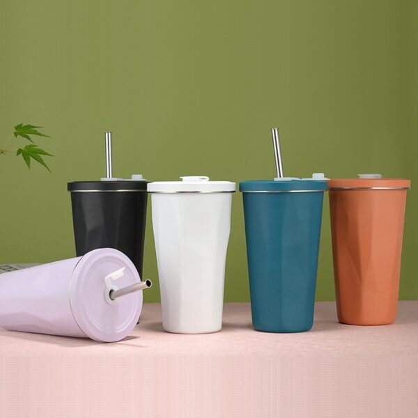 New 304 Straw Cup Vacuum Stainless Steel Insulation Coffee MugLarge Capacity Straw Water Bottle