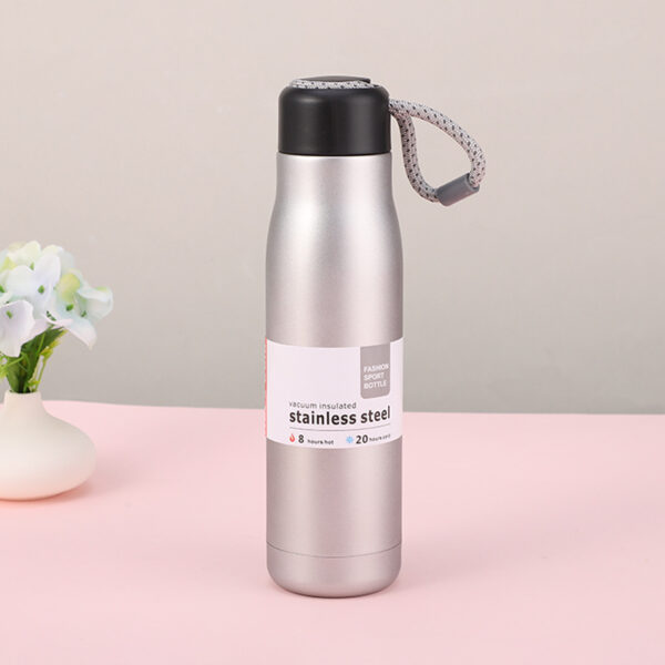 Outdoor Sports Cup Portable Stainless Steel Water Bottle with Lanyard