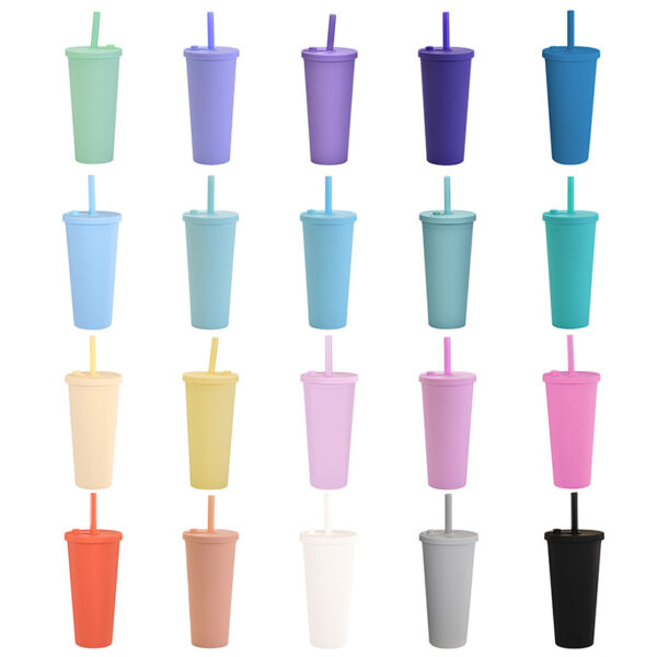 Double Plastic Large Hole Straw Bottle 24oz