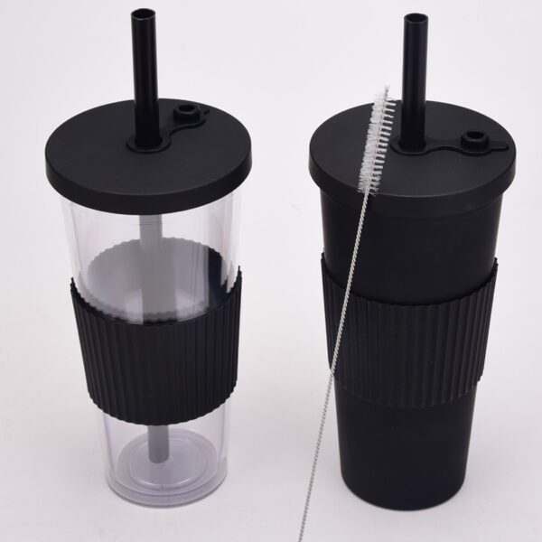 Double Plastic Bottle with Straw Cup Holder 24oz