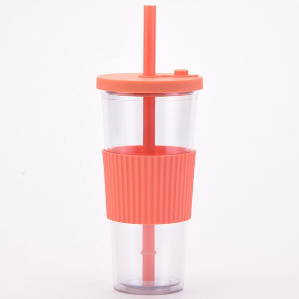 Double Plastic Bottle with Straw Cup Holder 24oz